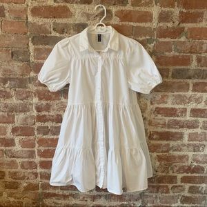 ZARA Puff Sleeve Tiered Shirt Mini Dress XS